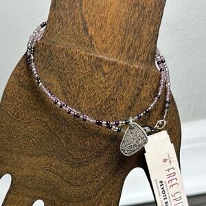 Free Spirit Peyote Bird Thin Beaded Purple Bracelet w/ Sunglasses Charm, Clasp
